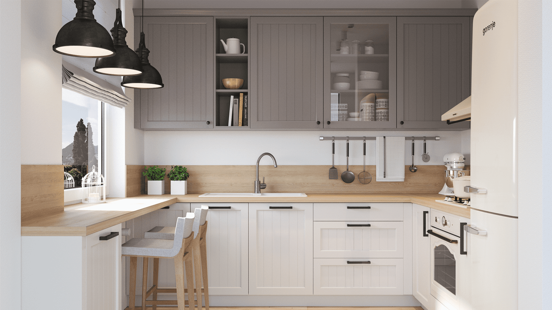 Kuchyňa Evermatt Sivá | Biela | Dub Gladstone