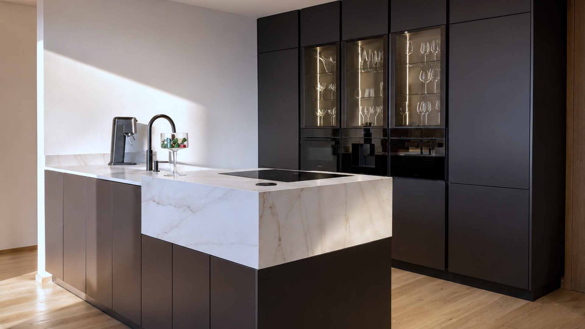 Kuchyňa Evermatt Hnedá I Dekton Rem Natural