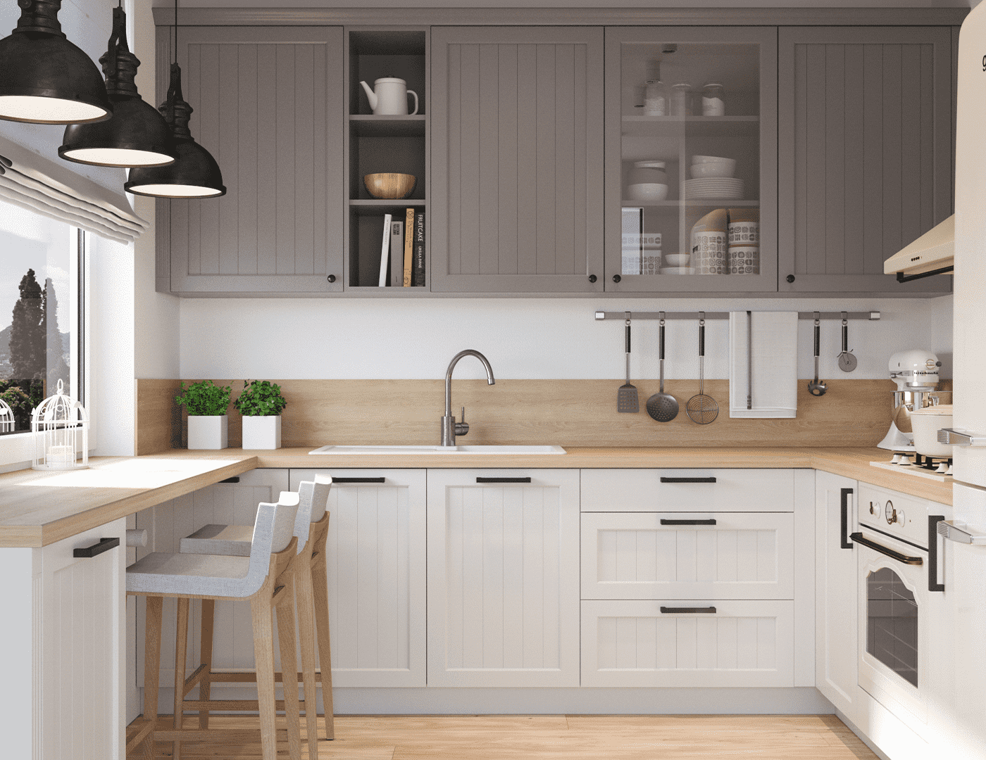 Kuchyňa Evermatt Sivá | Biela | Dub Gladstone