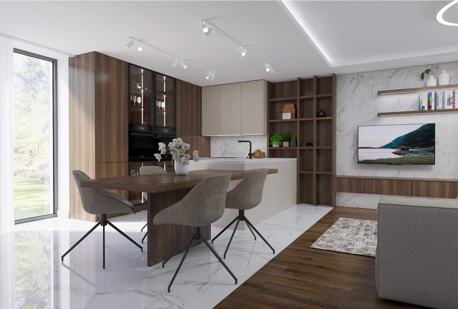 Kuchyňa NaNoTeQ MaTT Kašmír | Orech | Mramor Krištáľový